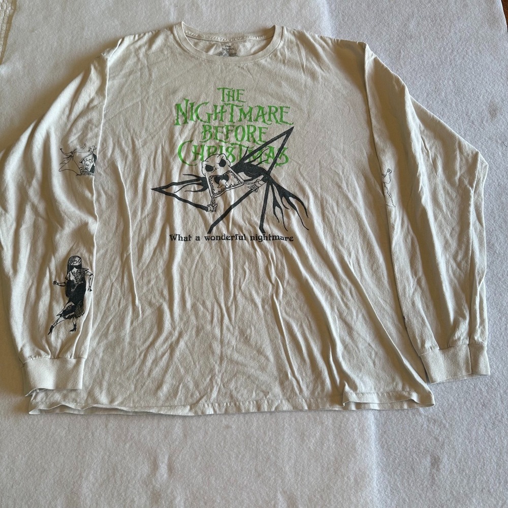 Disney Nightmare Before Christmas Long Sleeve L White Jack Skellington Halloween